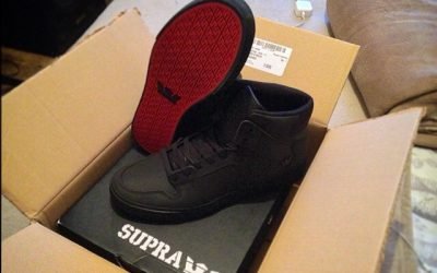 Red Bottom, Black on Black Supra Vaider’s….
